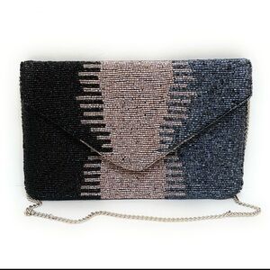 Black, Pink & Silver Beaded Clutch NWT